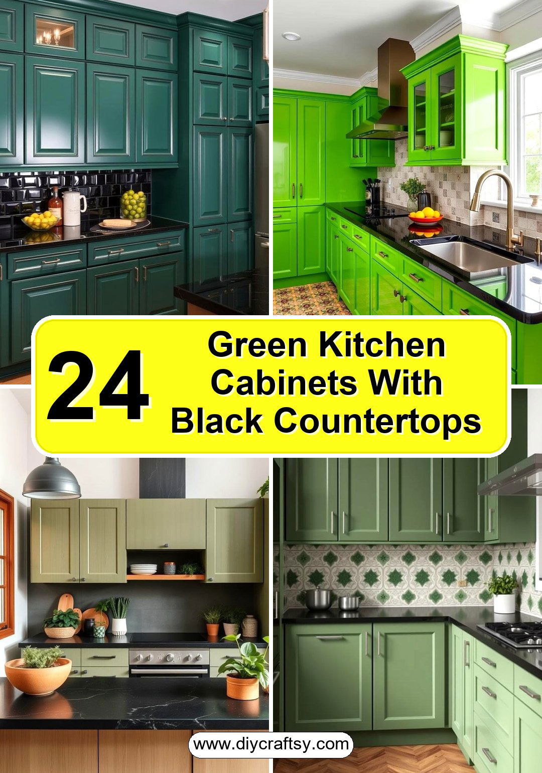 Green Kitchen Cabinets With Black Countertops