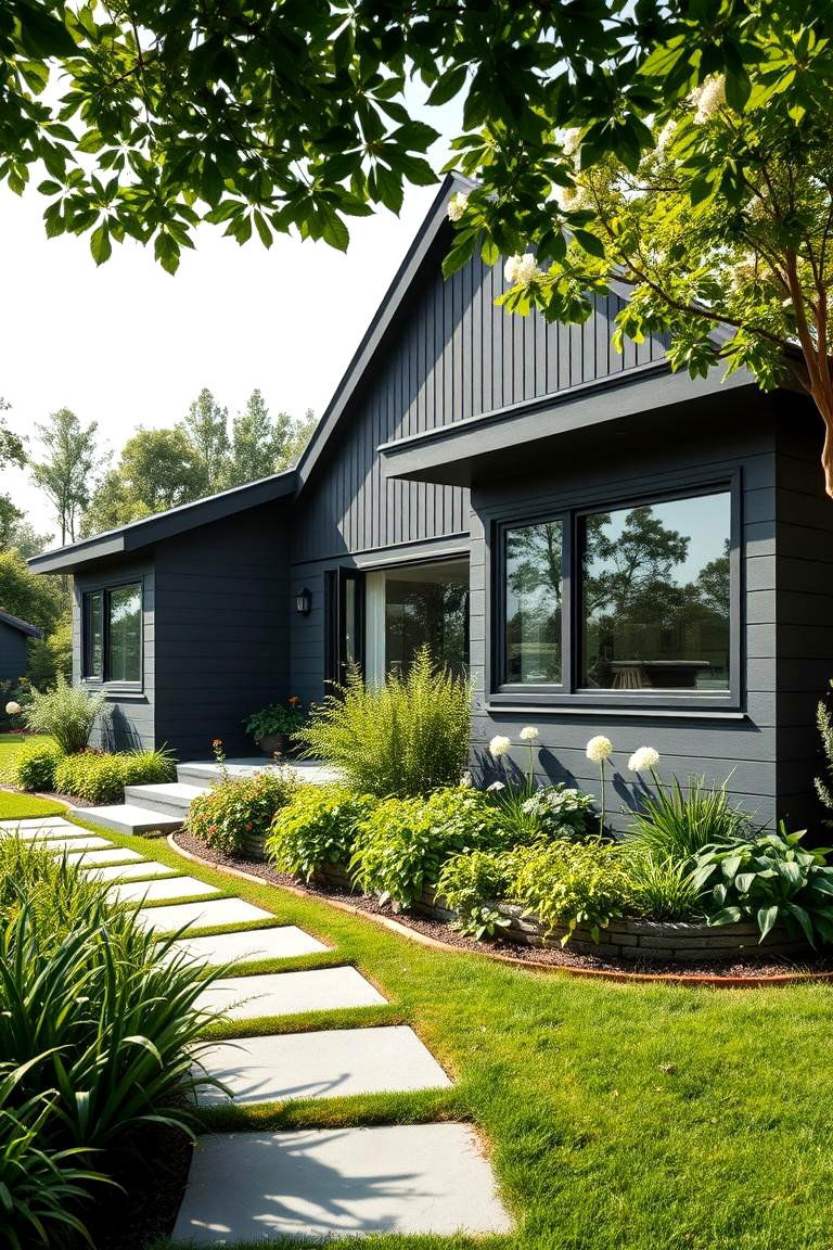 Green Landscaping Integration - 24 Dark Grey House Exterior Ideas