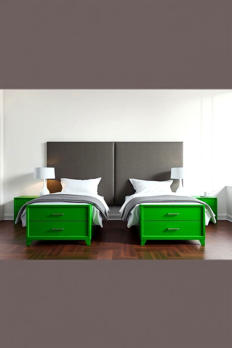 Green Nightstands with White Lamps - 24 Green and White Bedroom Ideas