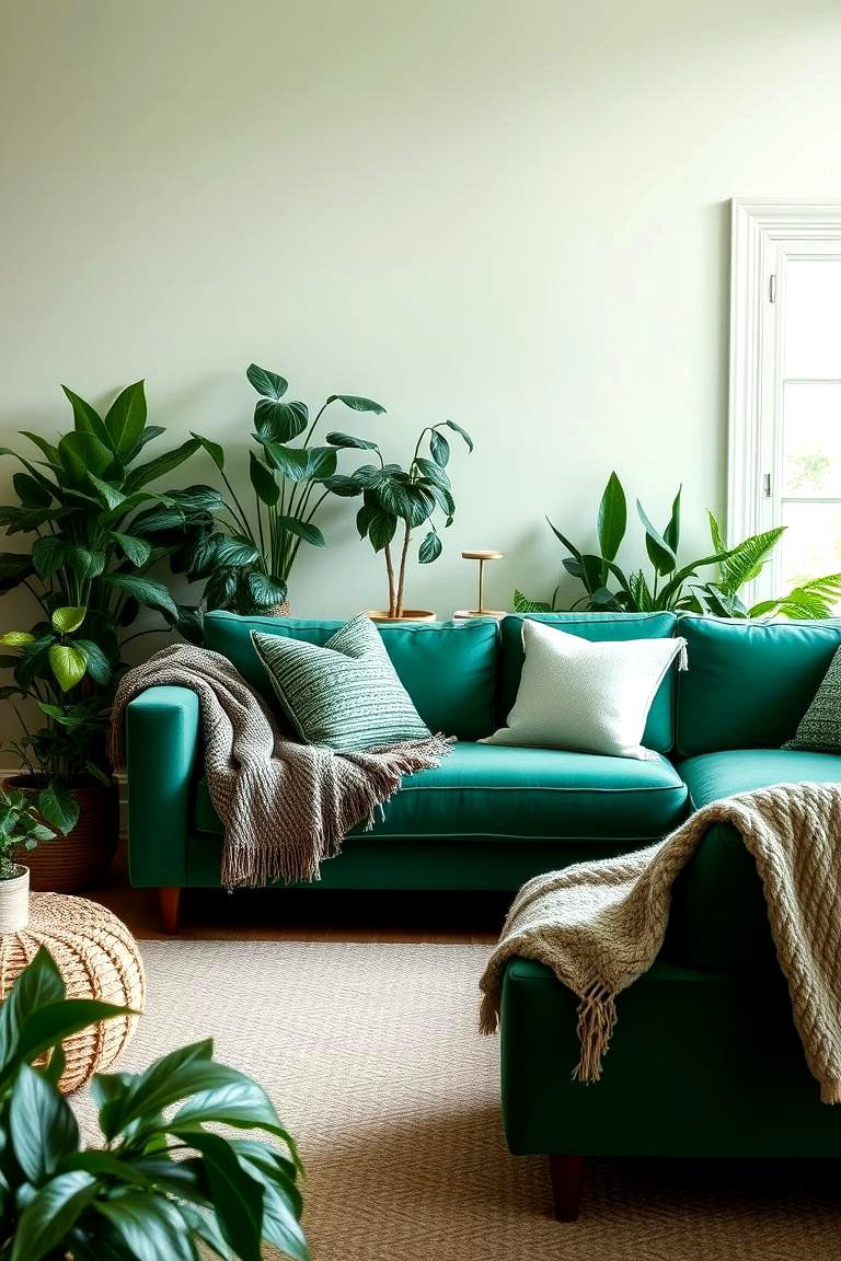 Green Oasis Living Room - 24 Monochromatic Living Room Ideas