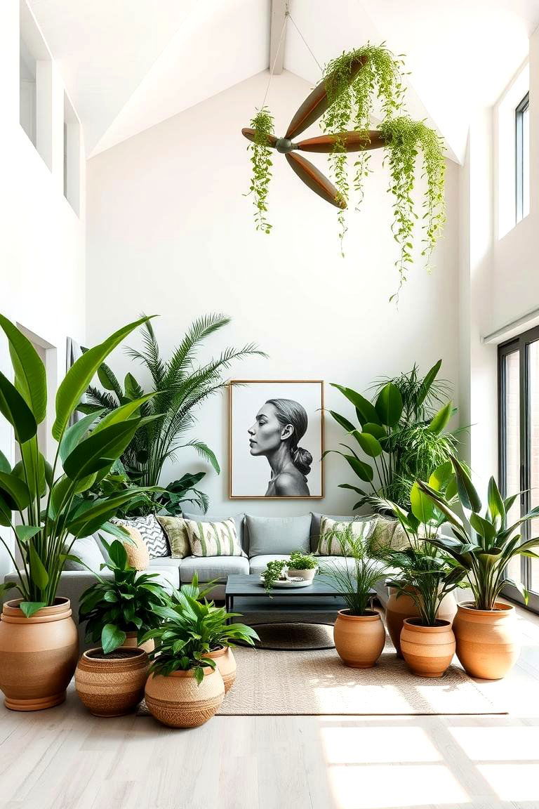 Green Oasis with Indoor Plants - 24 Open Concept Vaulted Ceiling Living Room Ideas
