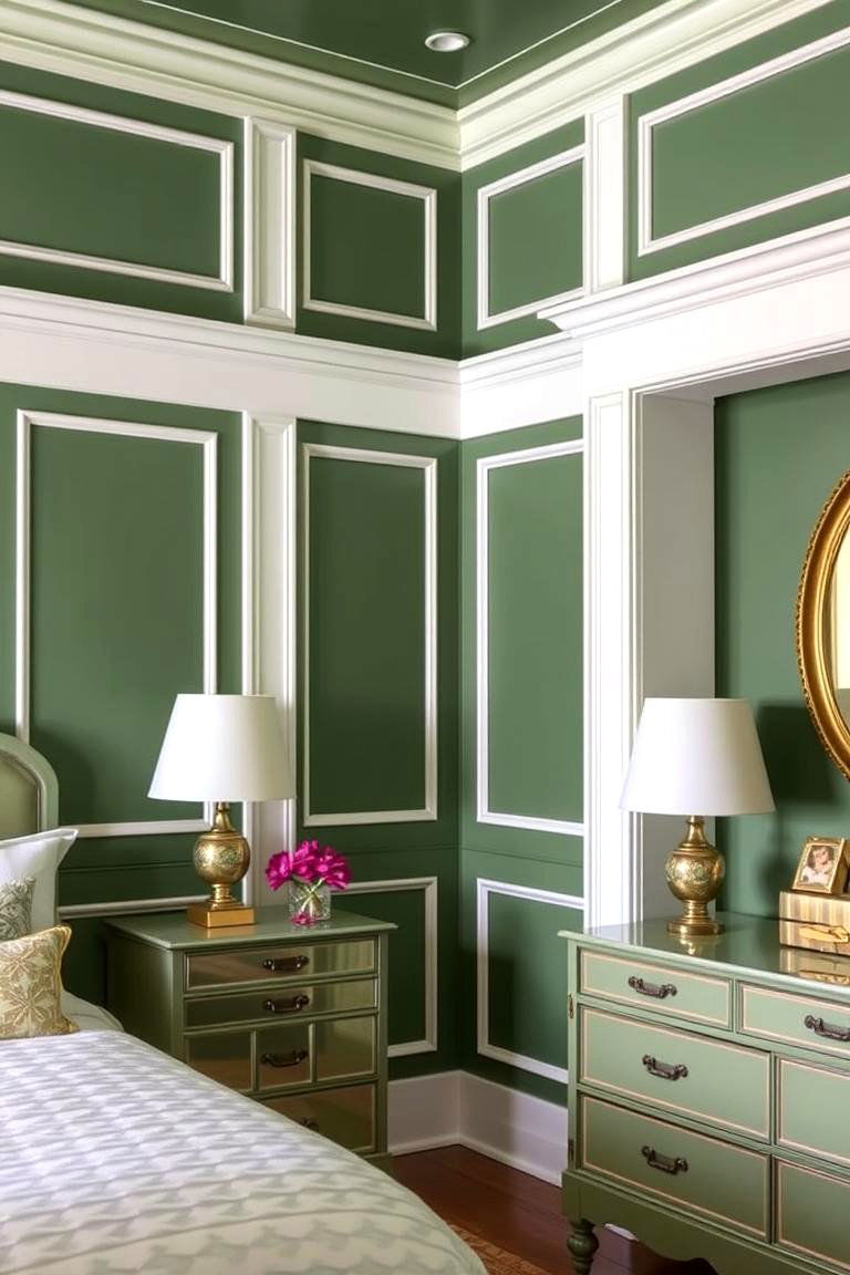 Green Panelling with Contrasting Trim Architectural Detail - 24 Green Panelling Bedroom Ideas