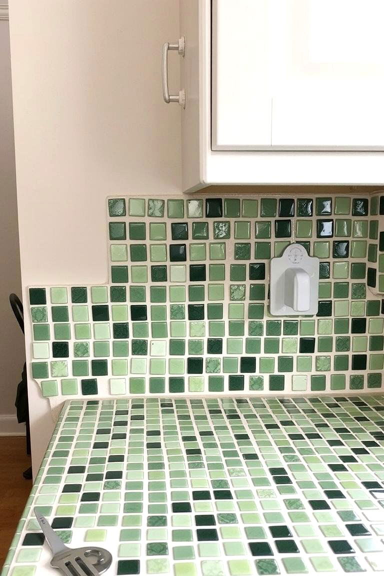 Green Patterned Tile Countertop for a Unique Style - 24 Kitchen With Green Countertops Ideas