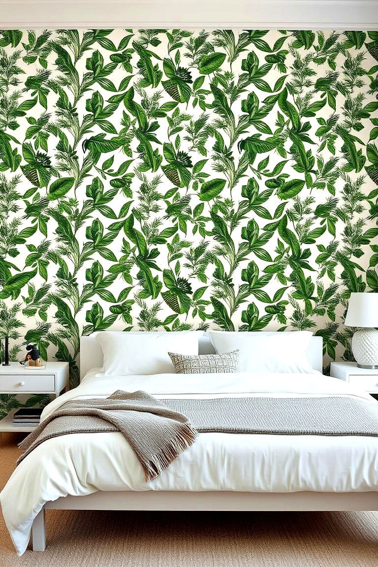 Green Patterned Wallpaper - 24 Green Bedroom Ideas