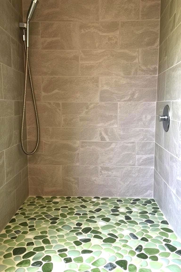 Green Pebble Tiles for a Natural Underfoot Feel - 24 Green Tile Bathroom Ideas