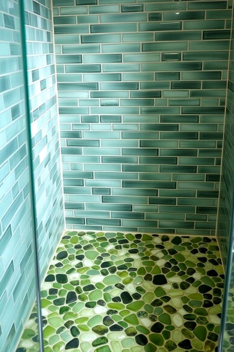 Green Pebble Tiles - 24 Green Bathroom Tile Ideas