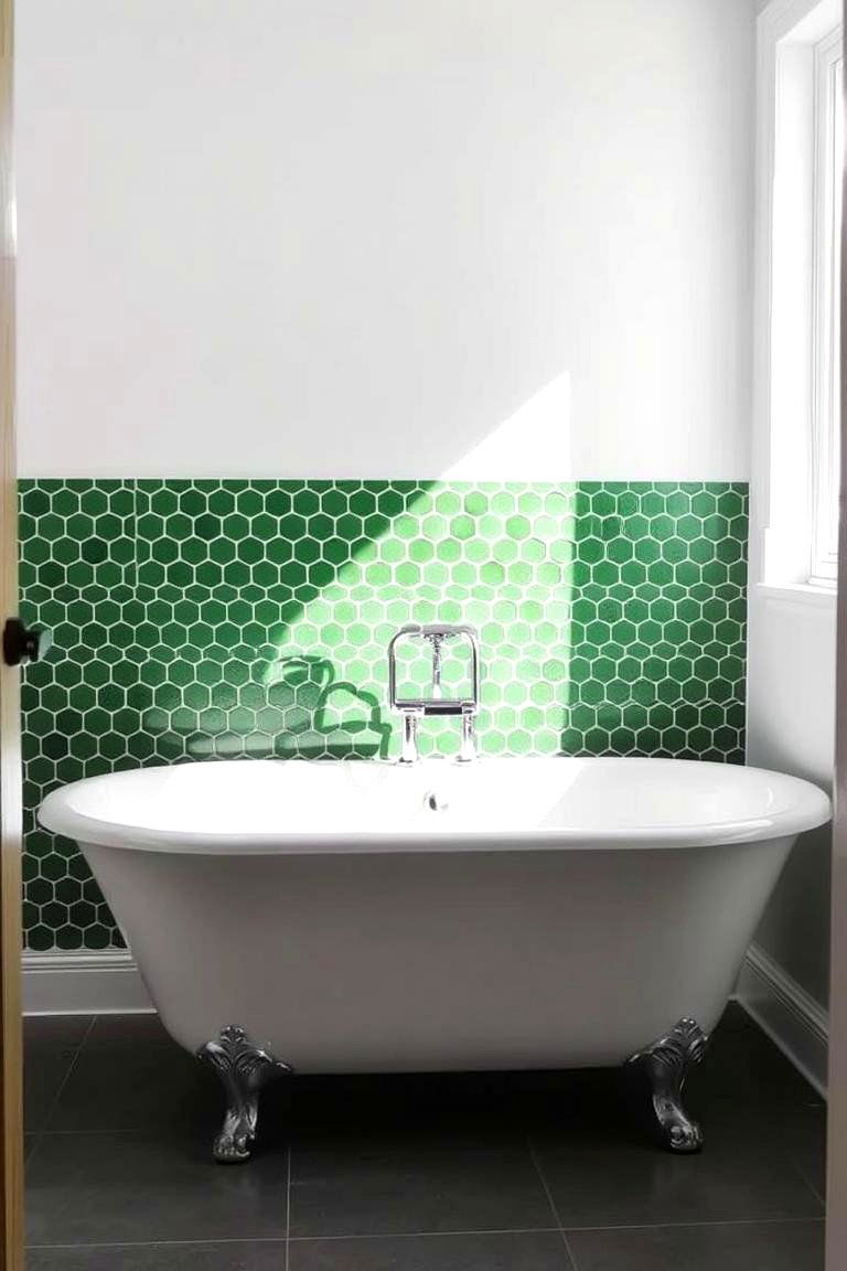 Green Penny Tile Accent Wall for a Focal Point - 24 Green Tile Bathroom Ideas