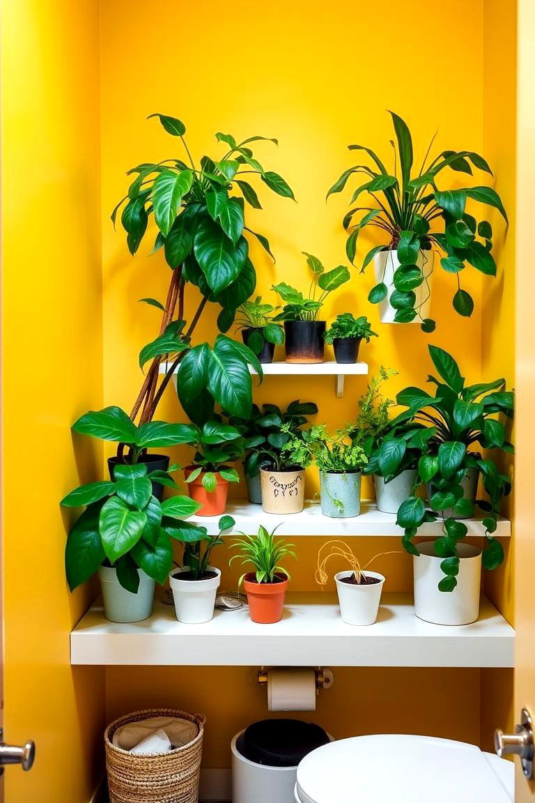 Green Plants Against a Yellow Wall - 24 Yellow and Green Bathroom Ideas