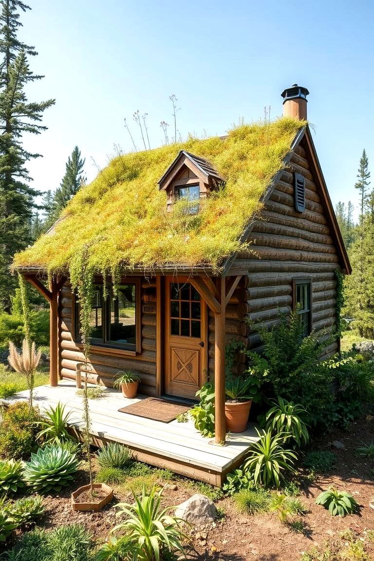 Green Roof with Native Plants - 24 Rustic Tiny House Ideas