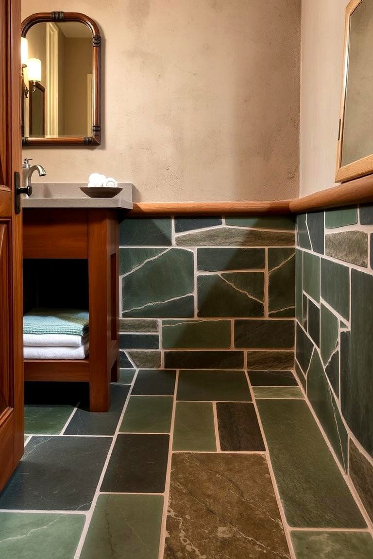 Green Slate Tiles for a Rustic Natural Look - 24 Green Tile Bathroom Ideas