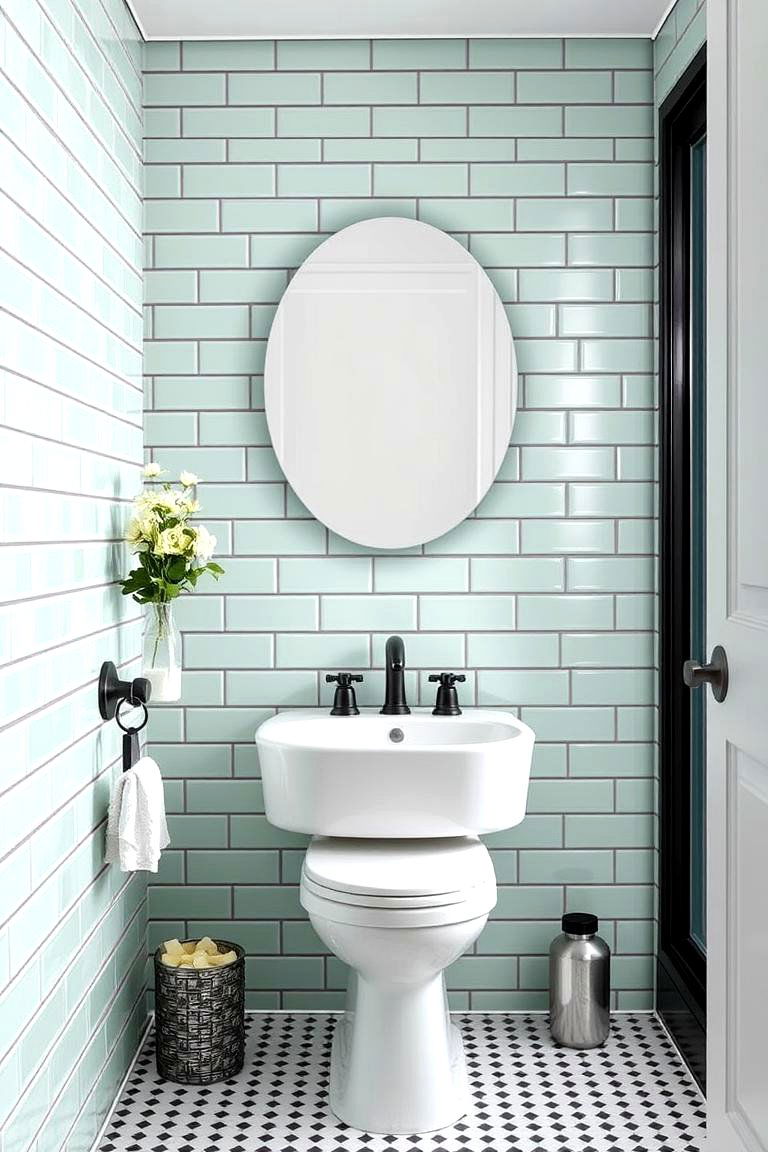 Green Subway Tiles with Contrasting Grout for Definition - 24 Green Tile Bathroom Ideas
