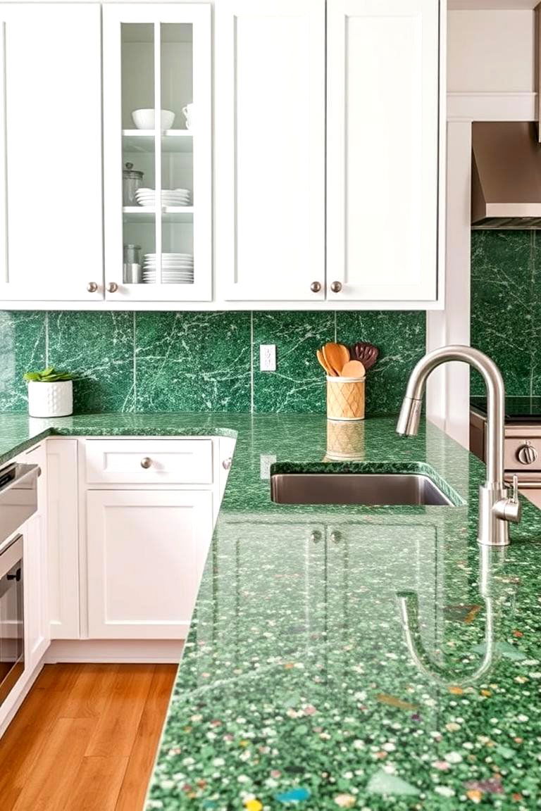 Green Terrazzo Countertops with Colorful Flecks - 24 Kitchen With Green Countertops Ideas