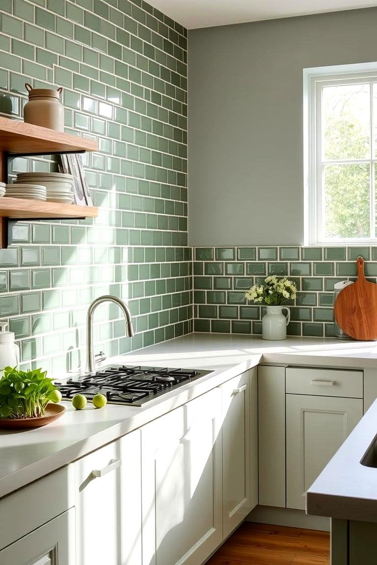 Green Tiles for a Fresh Natural Look - 24 Kitchen Backsplash Ideas