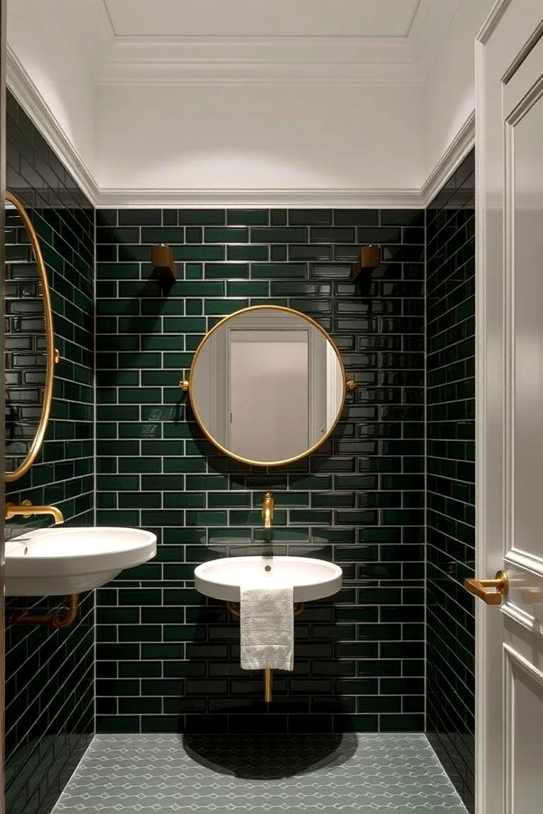 Green Tiles with Metallic Accents - 24 Green Bathroom Tile Ideas