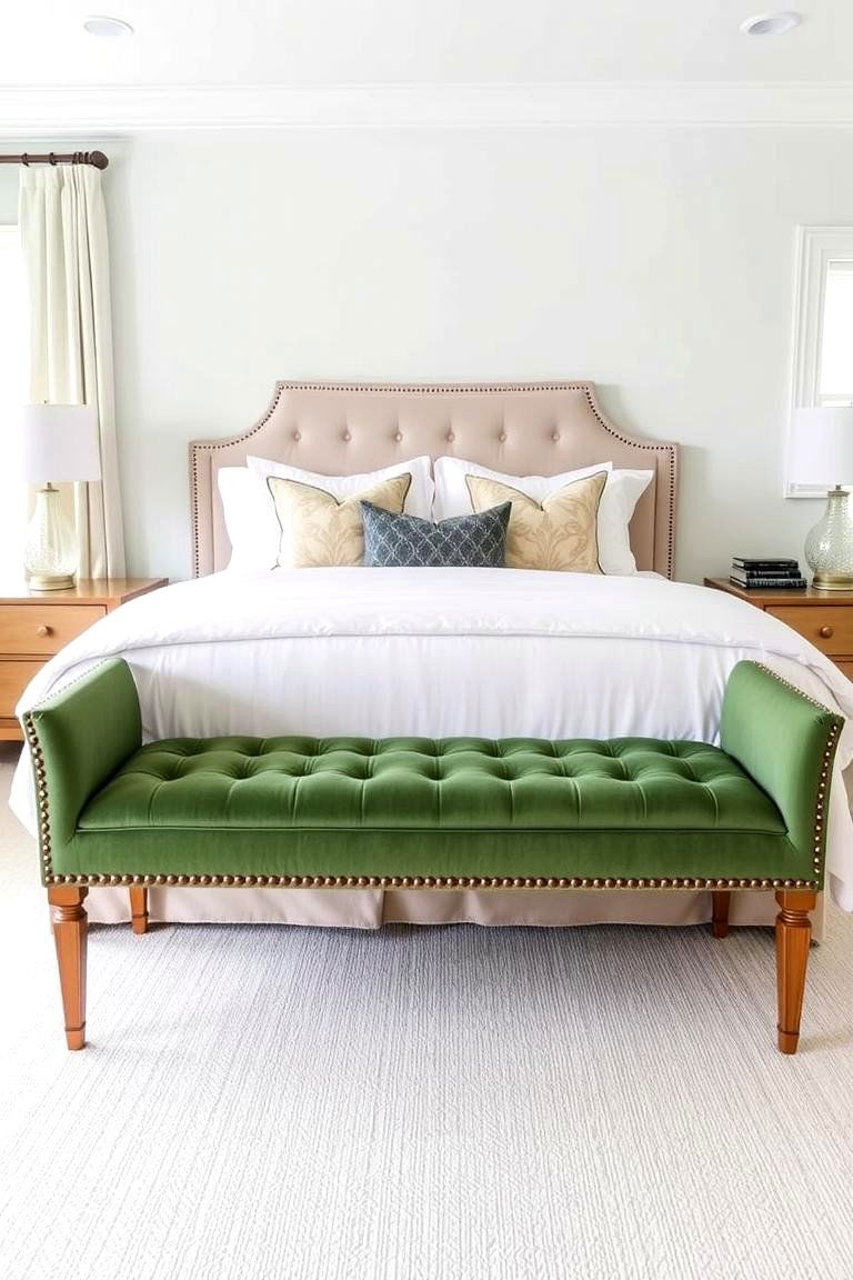 Green Upholstered Bench - 24 Green Bedroom Ideas