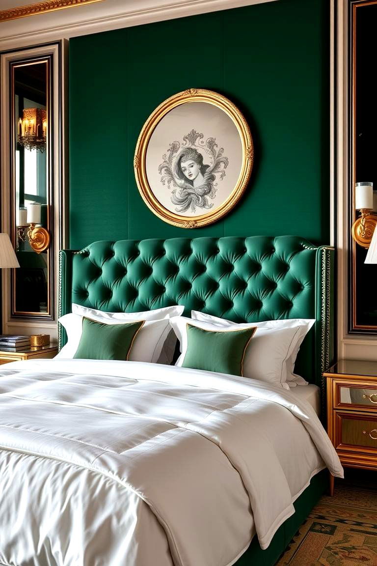 Green Velvet Headboard - 24 Green Bedroom Ideas