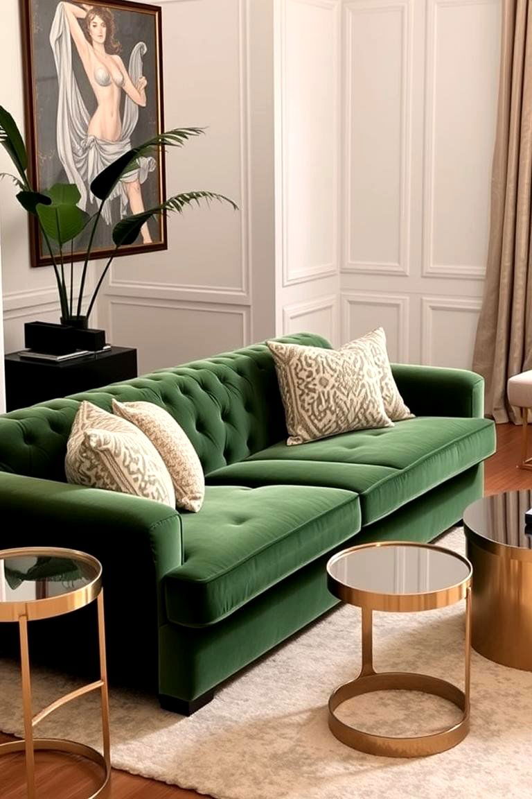 Green Velvet Sofa - 24 Forest Green Living Room Ideas