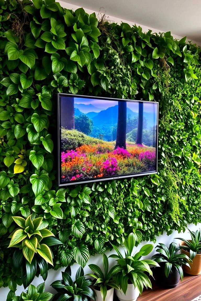 Green Wall with Hidden TV Mount - 24 Outdoor Tv Ideas