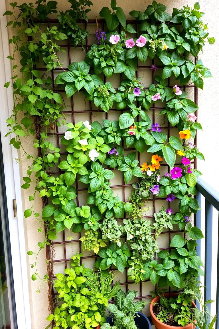 Green Wall with Trellis Support - 24 Balcony Trellis Ideas