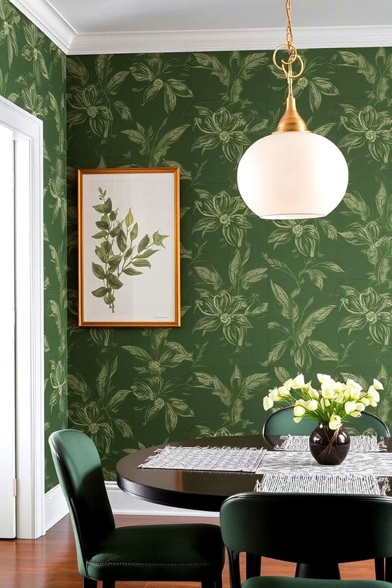 Green Wallpaper for a Textured Look - 24 Green Dining Room Ideas