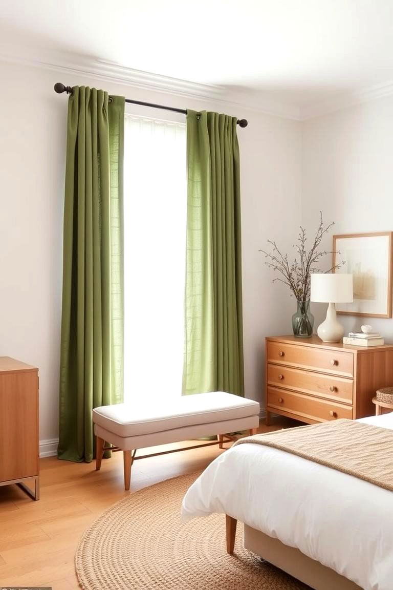 Green Window Treatments with Beige Furniture - 24 Green and Beige Bedroom Ideas