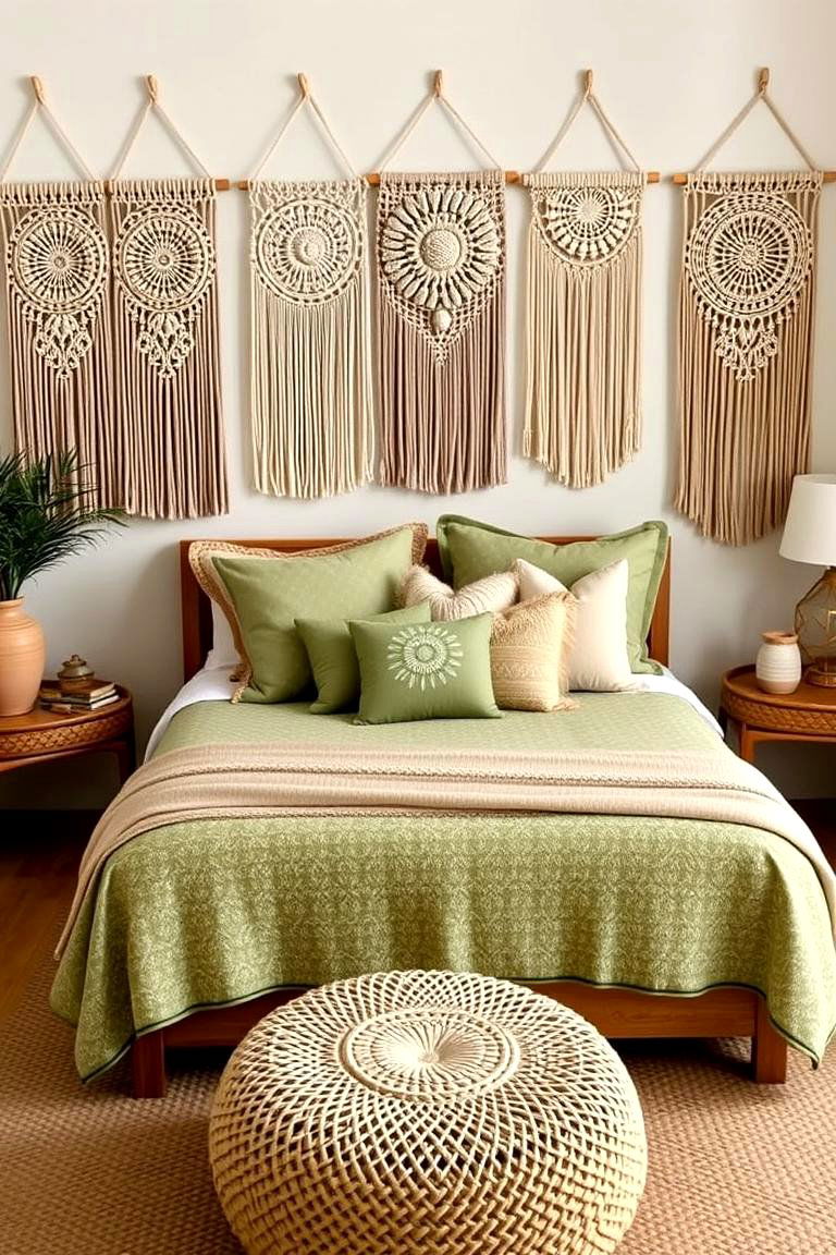 Green and Beige in a Bohemian Style - 24 Green and Beige Bedroom Ideas