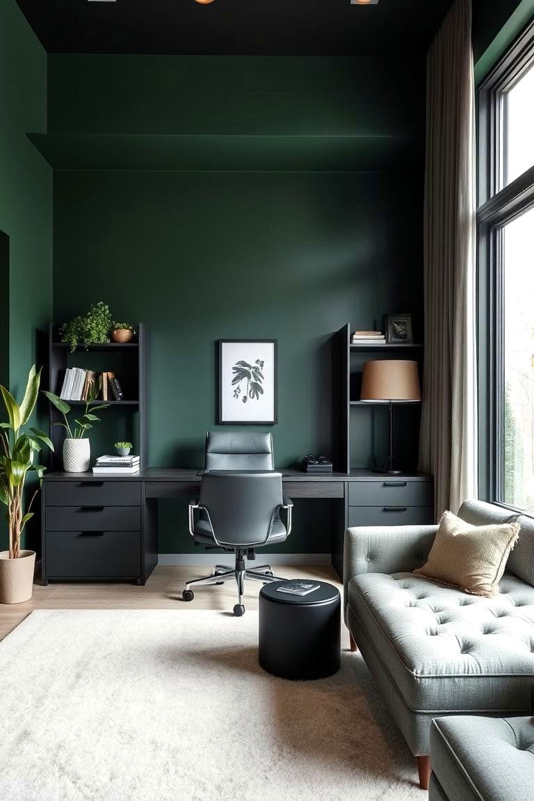 Green and Black for a Bold Dramatic Look - 24 Green Accent Wall Ideas