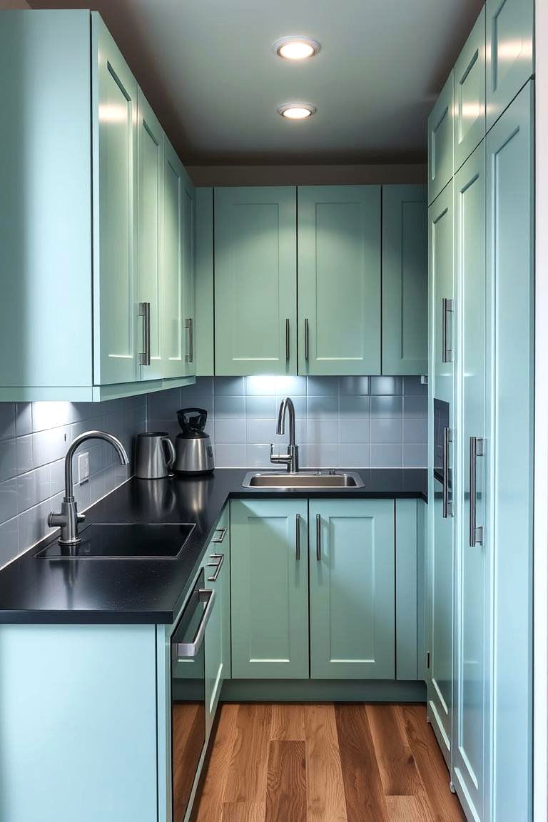 Green and Black in Smaller Kitchen Spaces - 24 Green Kitchen Cabinets With Black Countertops