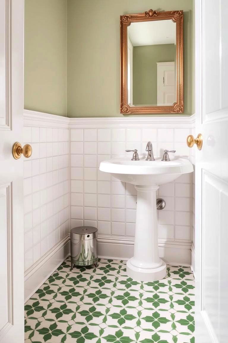 Green and White Patterned Tiles for a Classic Contrast - 24 Green Tile Bathroom Ideas