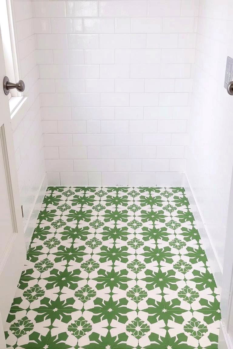 Green and White Patterned Tiles - 24 Green Bathroom Tile Ideas