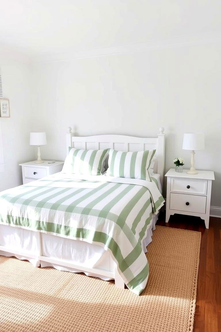 Green and White Striped Bedding - 24 Green and White Bedroom Ideas