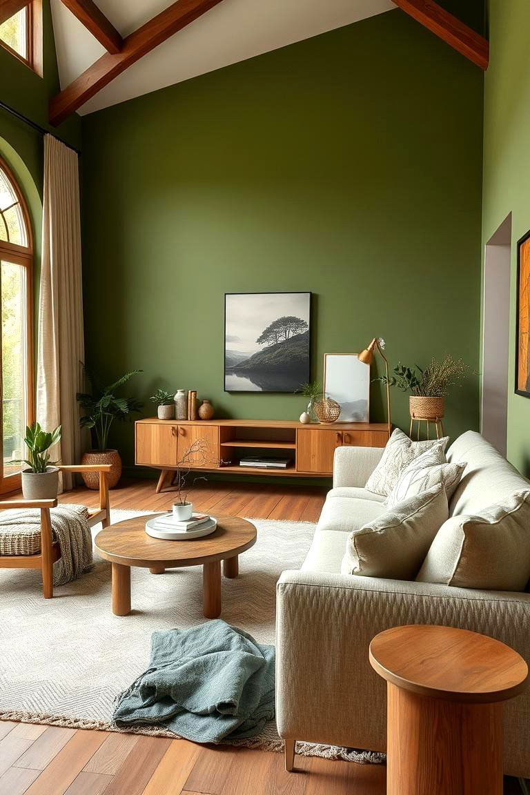 Green and Wood for a Warm Organic Feel - 24 Green Accent Wall Ideas