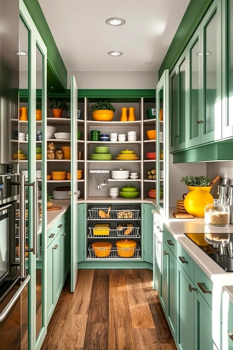 Green and Yellow Open Pantry Design - 24 Green and Yellow Kitchen Ideas