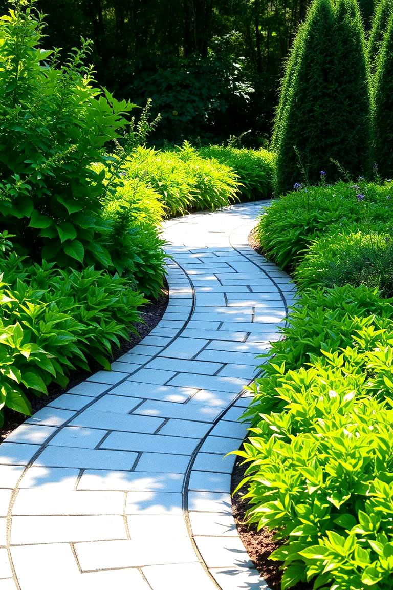 Greenery Embraced Border - 24 Concrete Paver Walkway Ideas