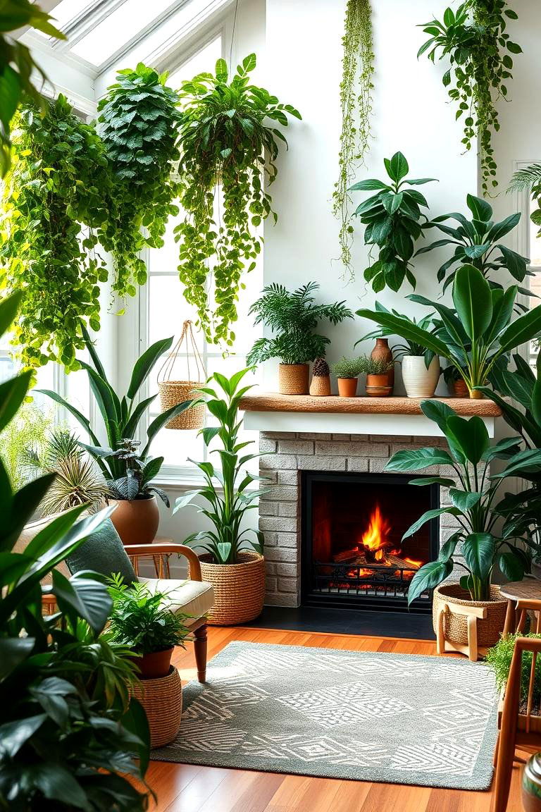 Greenery Infused Fireplace Office - 24 Home Office With Fireplace Ideas
