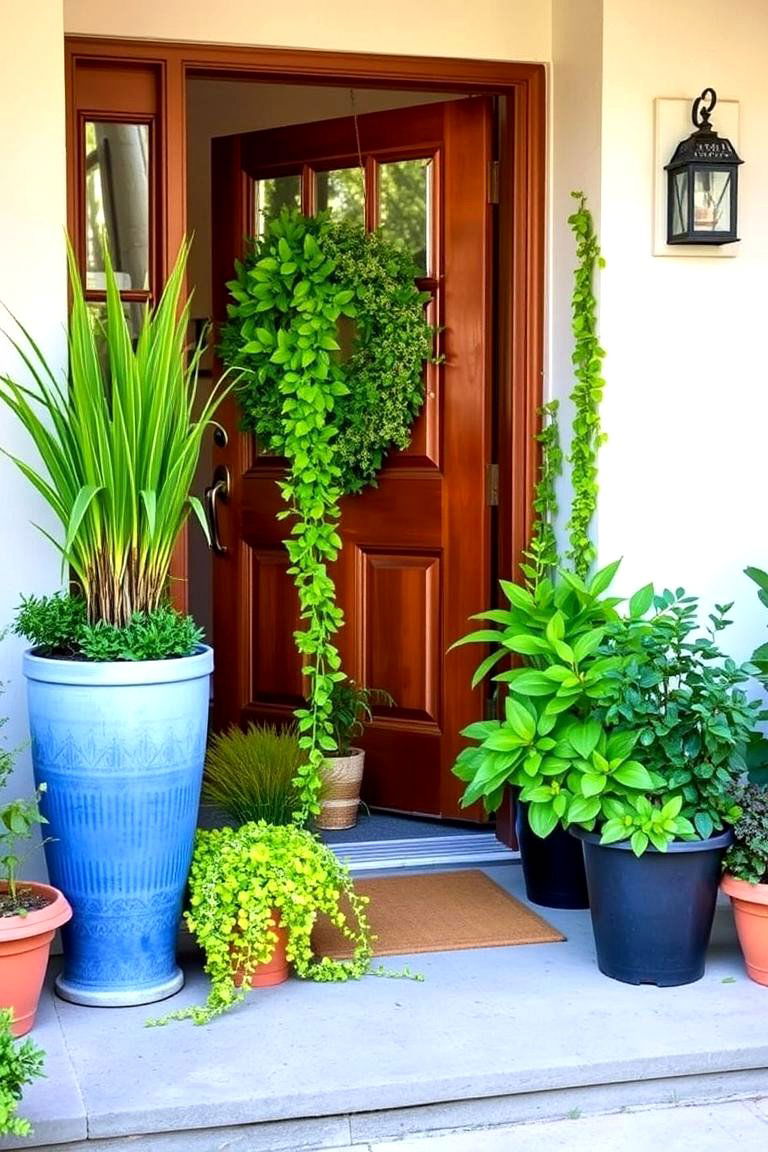 Greenery and Potted Plants - 24 Spring Front Door Decor Ideas