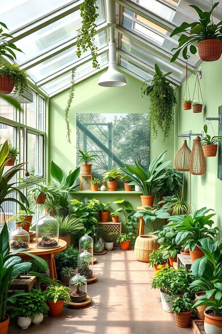 Greenhouse Inspired Setup - 24 Boho Sage Green Bedroom Ideas