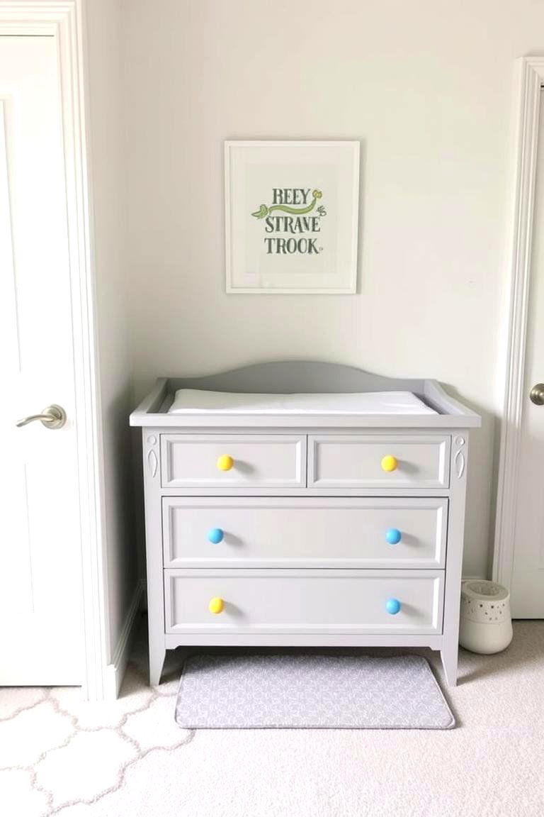 Grey Changing Table with Colorful Knobs - 24 Grey Nursery Ideas