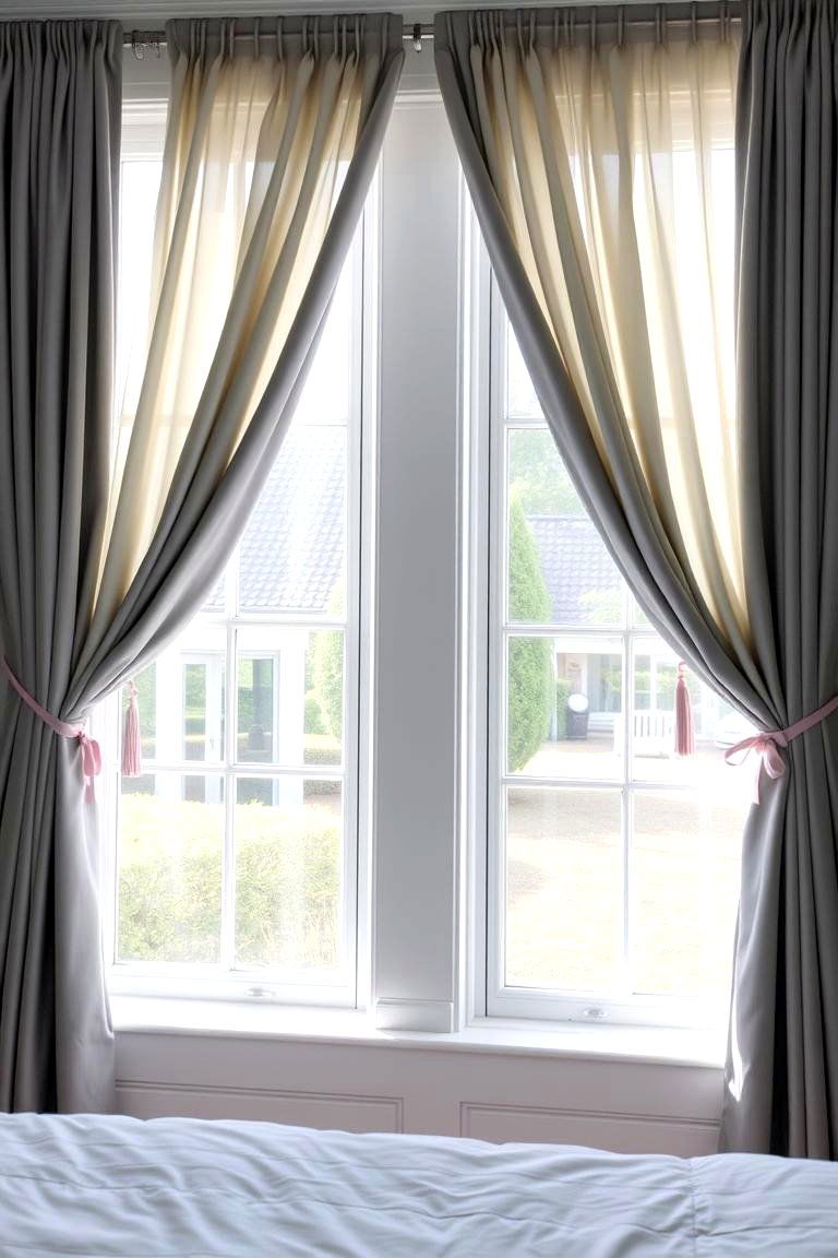 Grey Curtains with Pink Tie backs - 24 Pink and Grey Bedroom Ideas
