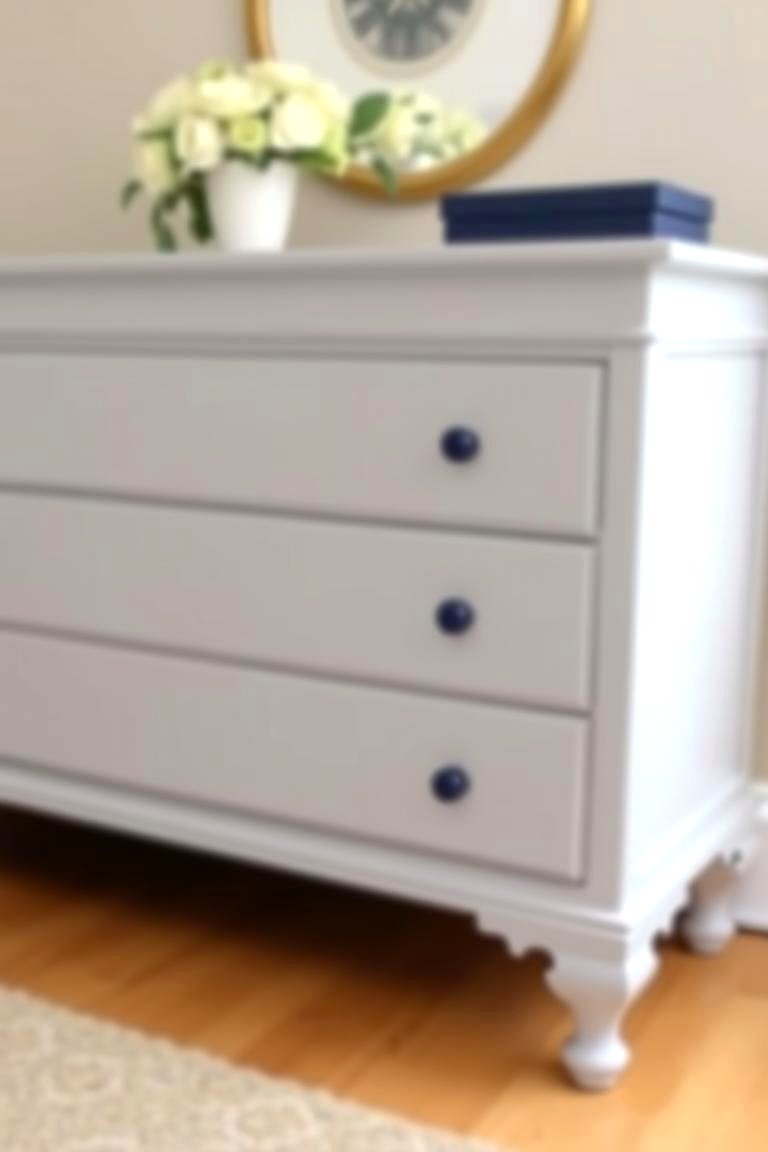 Grey Dresser with Navy Blue Hardware - 24 Navy Blue and Grey Bedroom Ideas