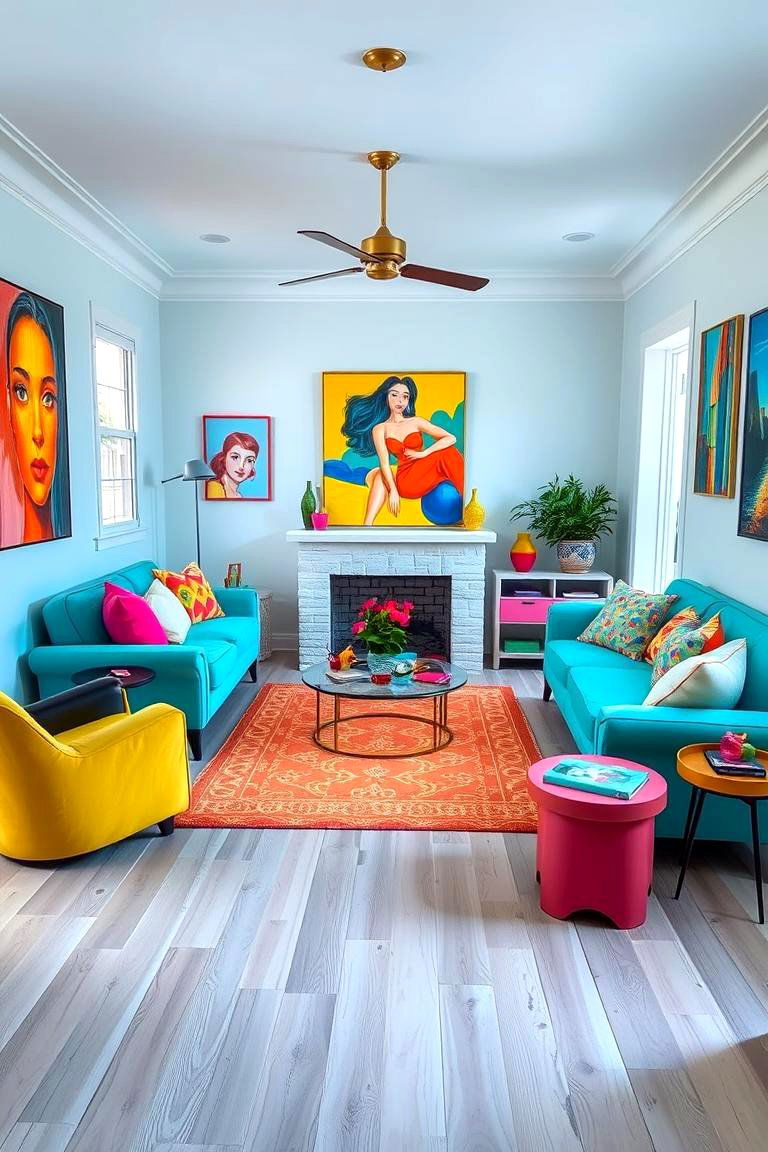 Grey Flooring with Pops of Vibrant Color - 24 grey flooring living room ideas