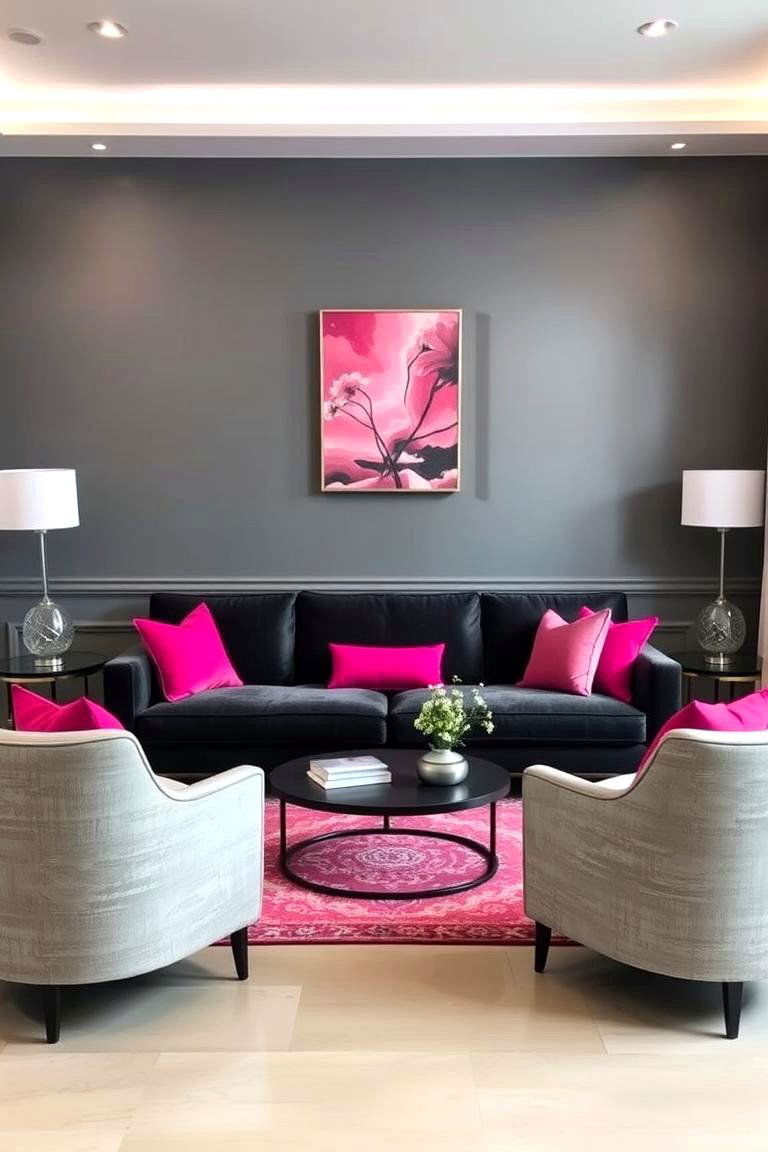 Grey Furniture with Pink Accents - 24 Pink and Grey Living Room Ideas