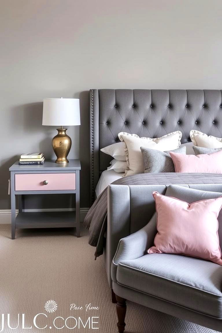 Grey Furniture with Pink Accents - 24 Pink and Grey Bedroom Ideas