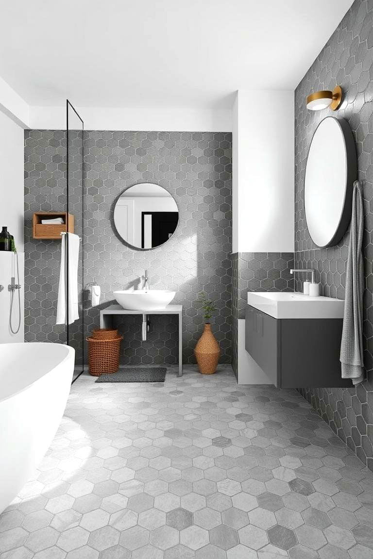 Grey Hexagonal Tiles for a Trendy Geometric Style - 24 Grey Tile Bathroom Ideas