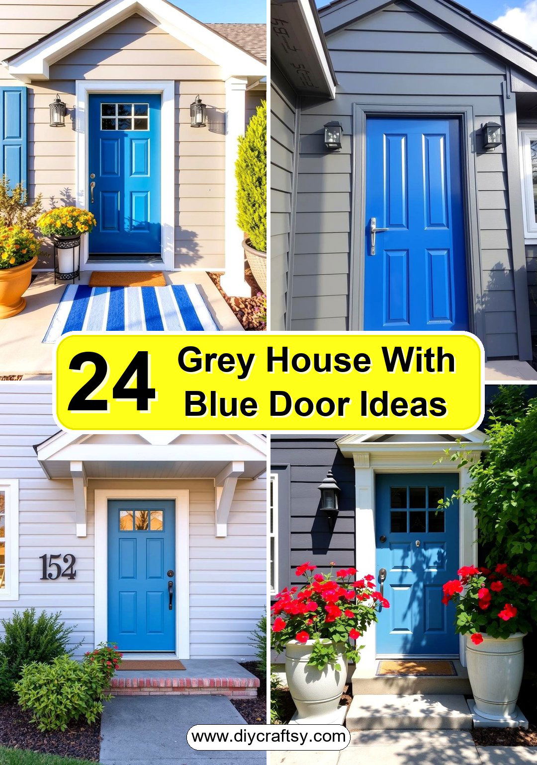 Grey House With Blue Door Ideas