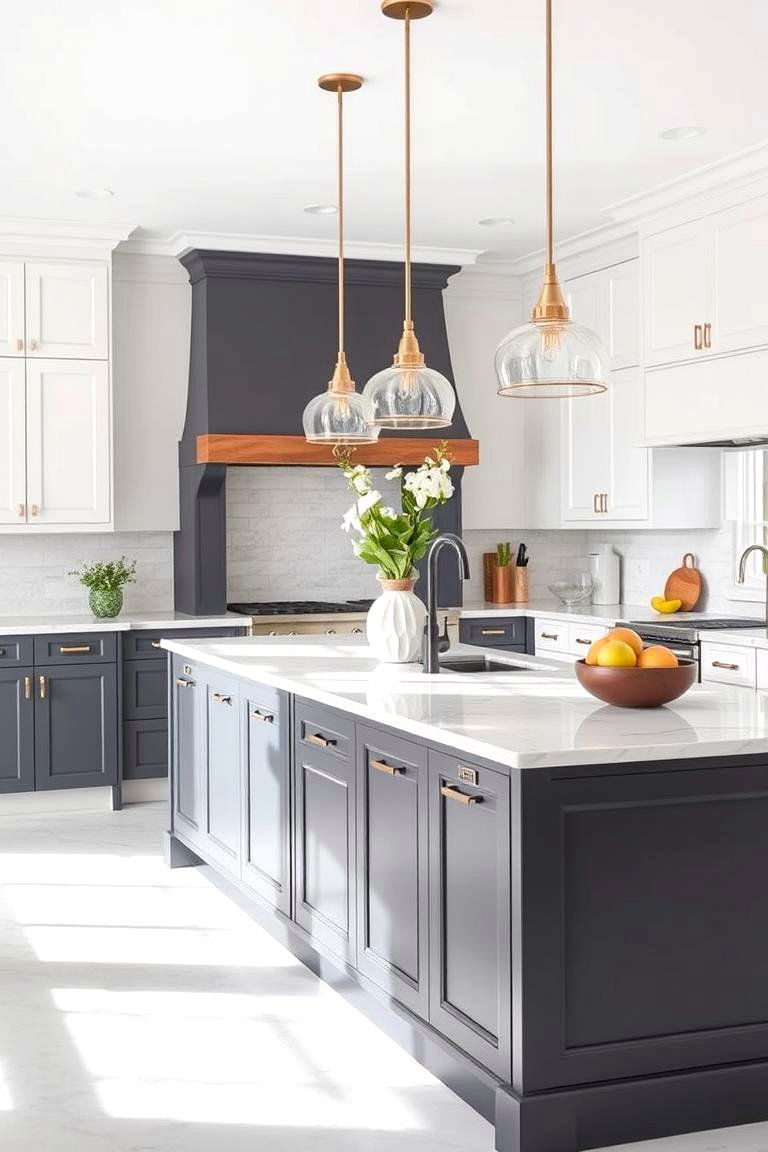 Grey Island White Perimeter Sophistication - 24 Grey and White Kitchen Designs
