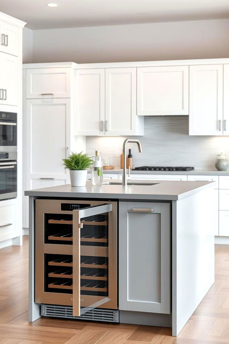 Grey Island with Built in Appliances - 24 White Kitchen Cabinets With Grey Island Ideas