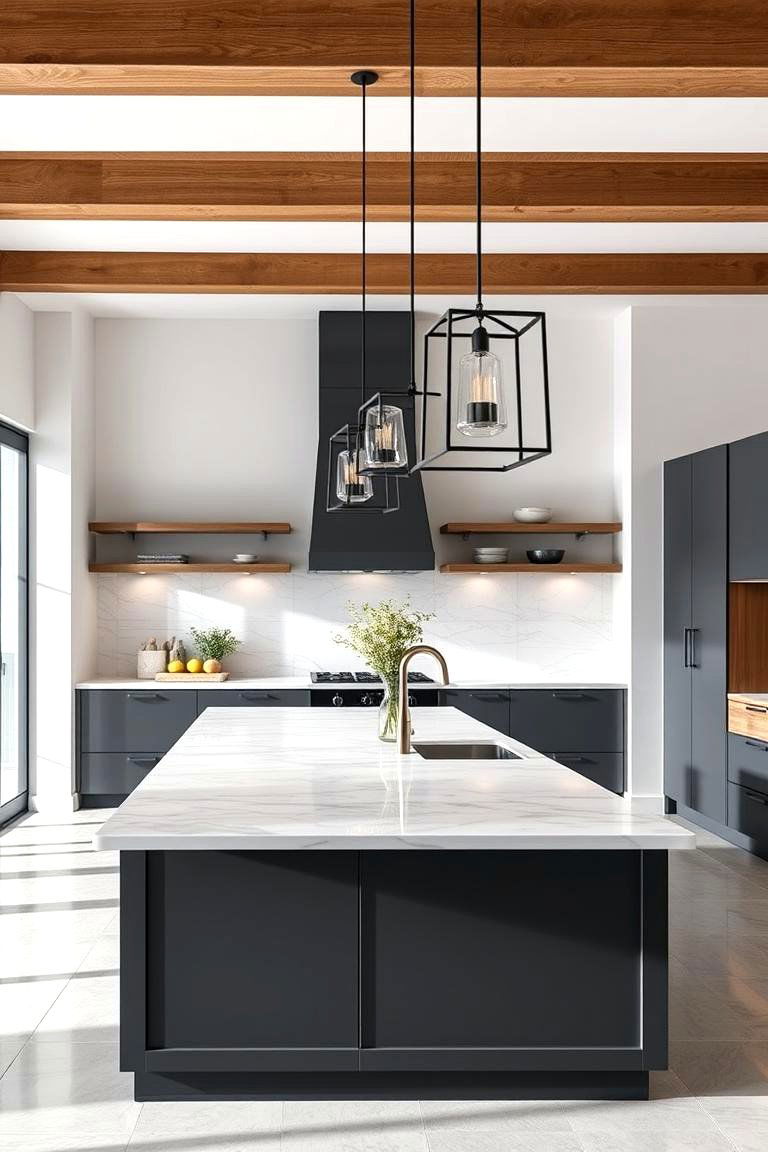 Grey Island with White Countertop - 24 Grey and White Kitchen Ideas