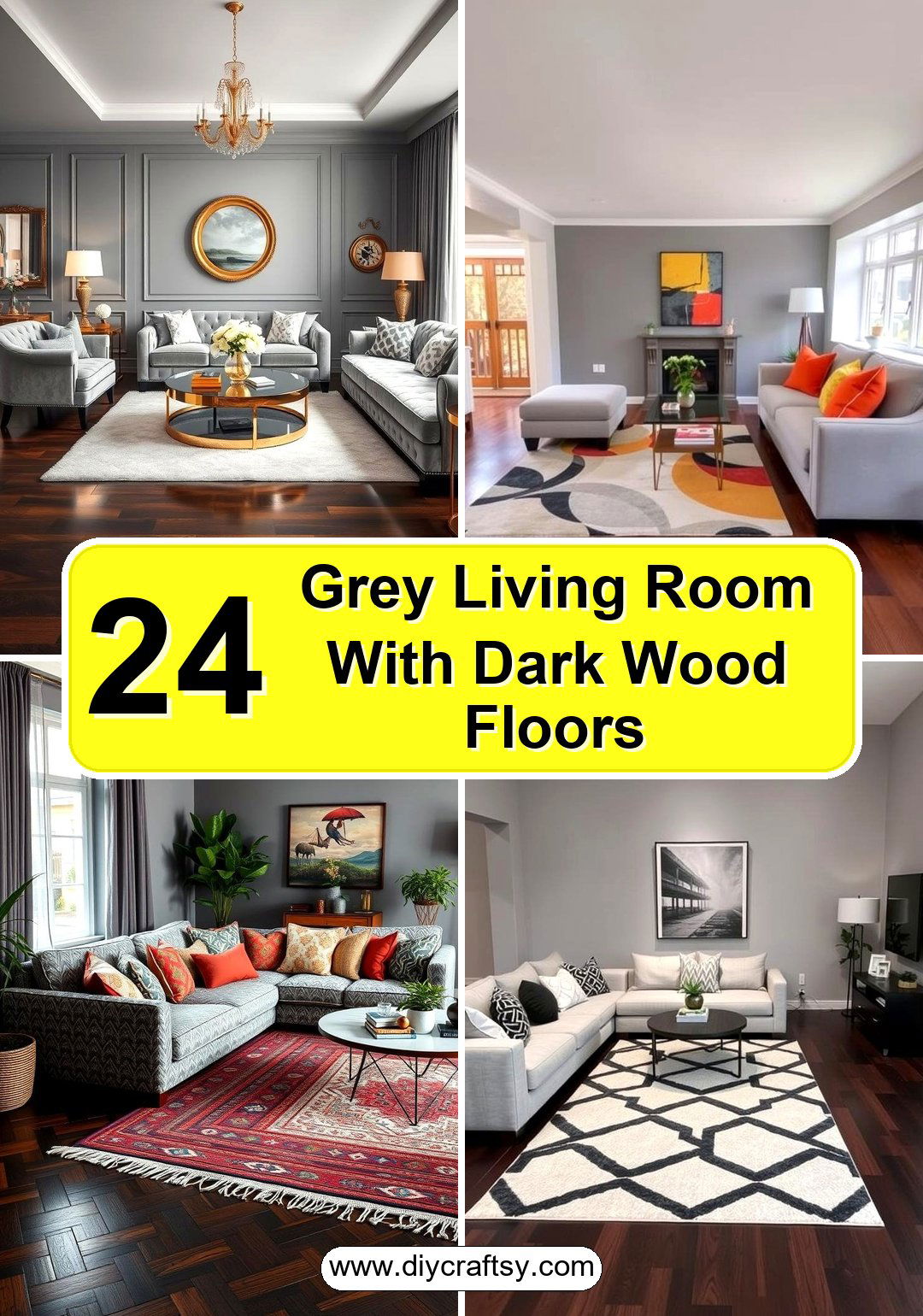 Grey Living Room With Dark Wood Floors