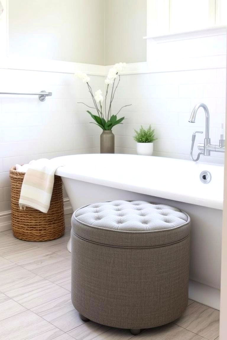 Grey Ottoman for Seating and Storage - 24 Grey Bathroom Ideas